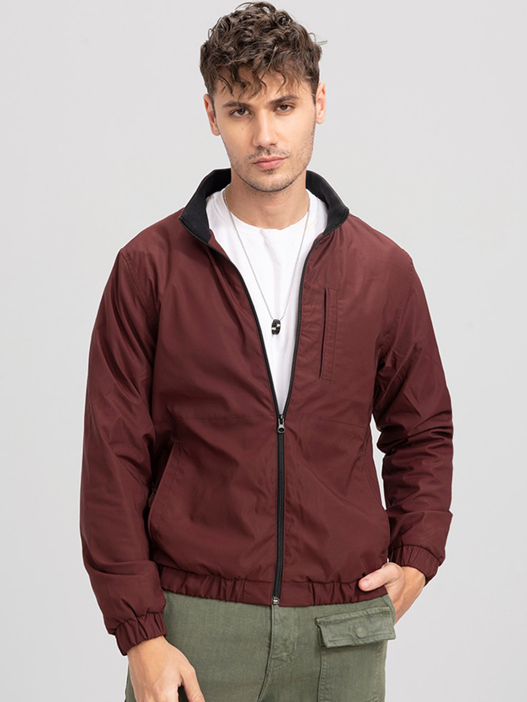

Snitch Men Fleece Bomber Jacket, Maroon