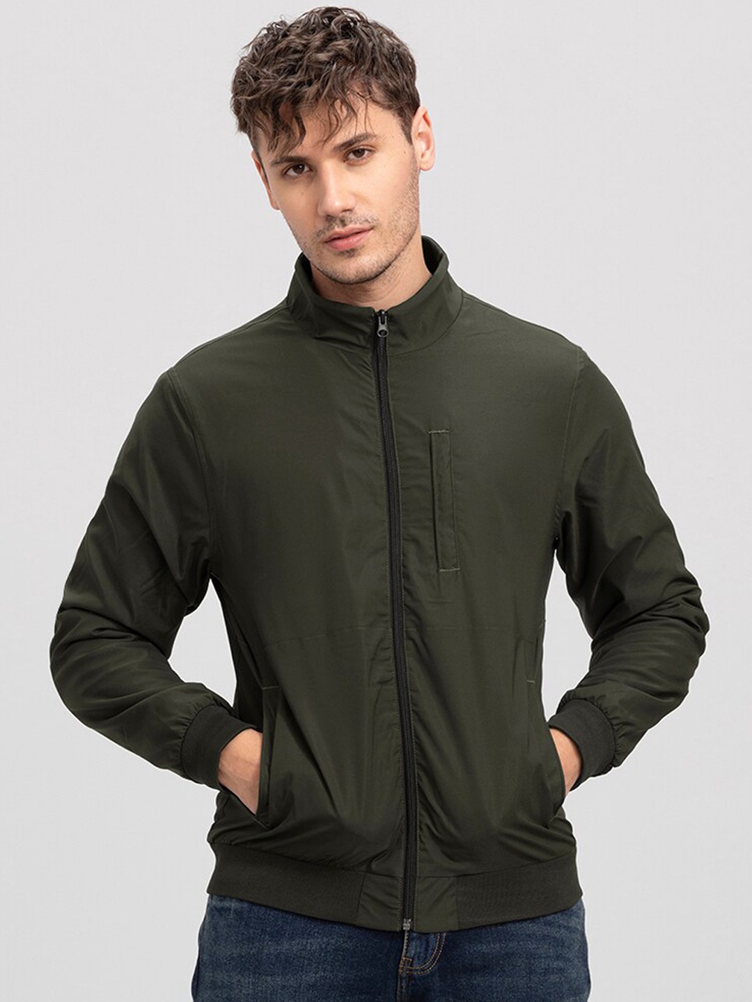 

Snitch Men Fleece Bomber Jacket, Olive