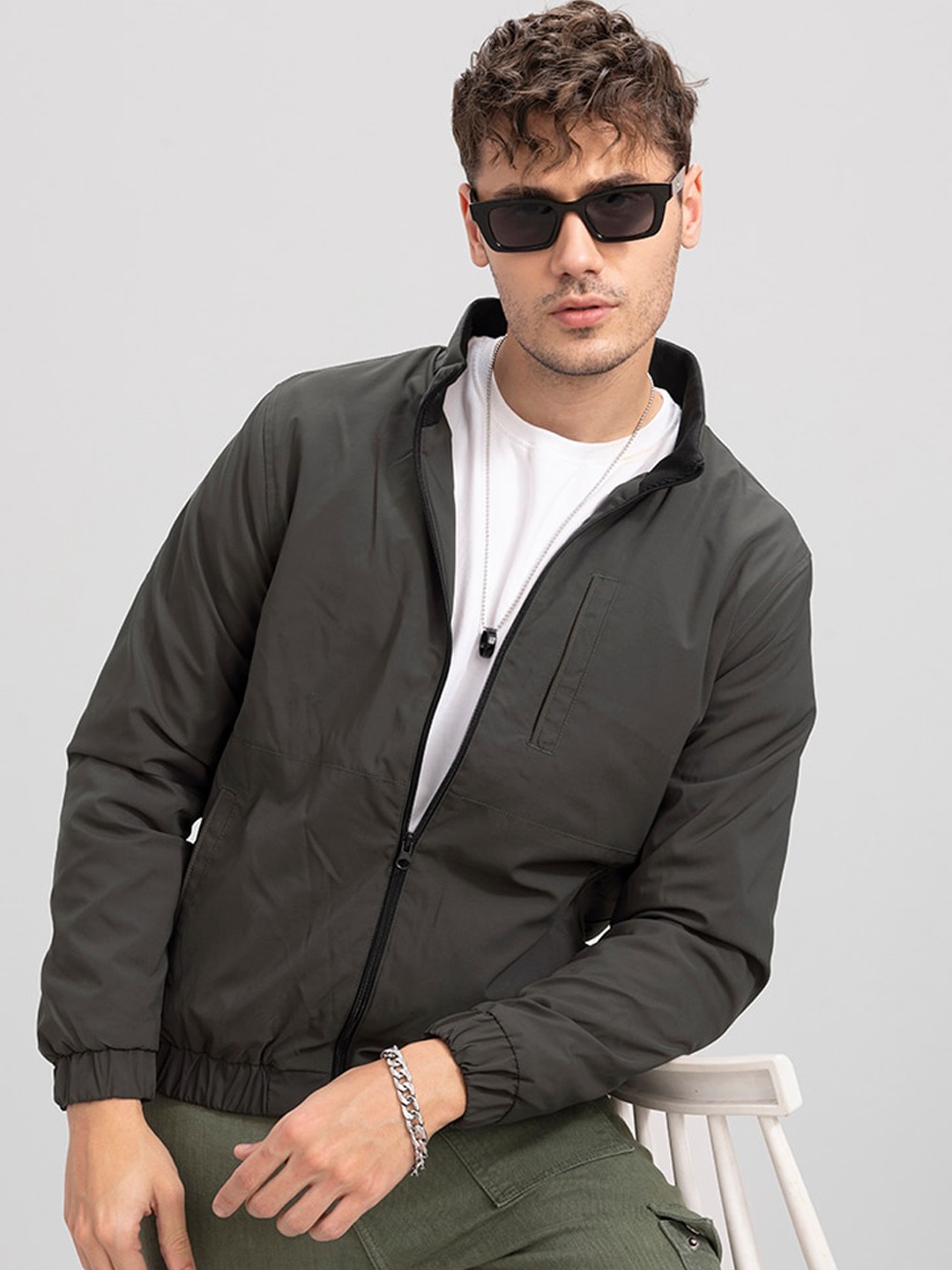 

Snitch Men Fleece Bomber Jacket, Olive