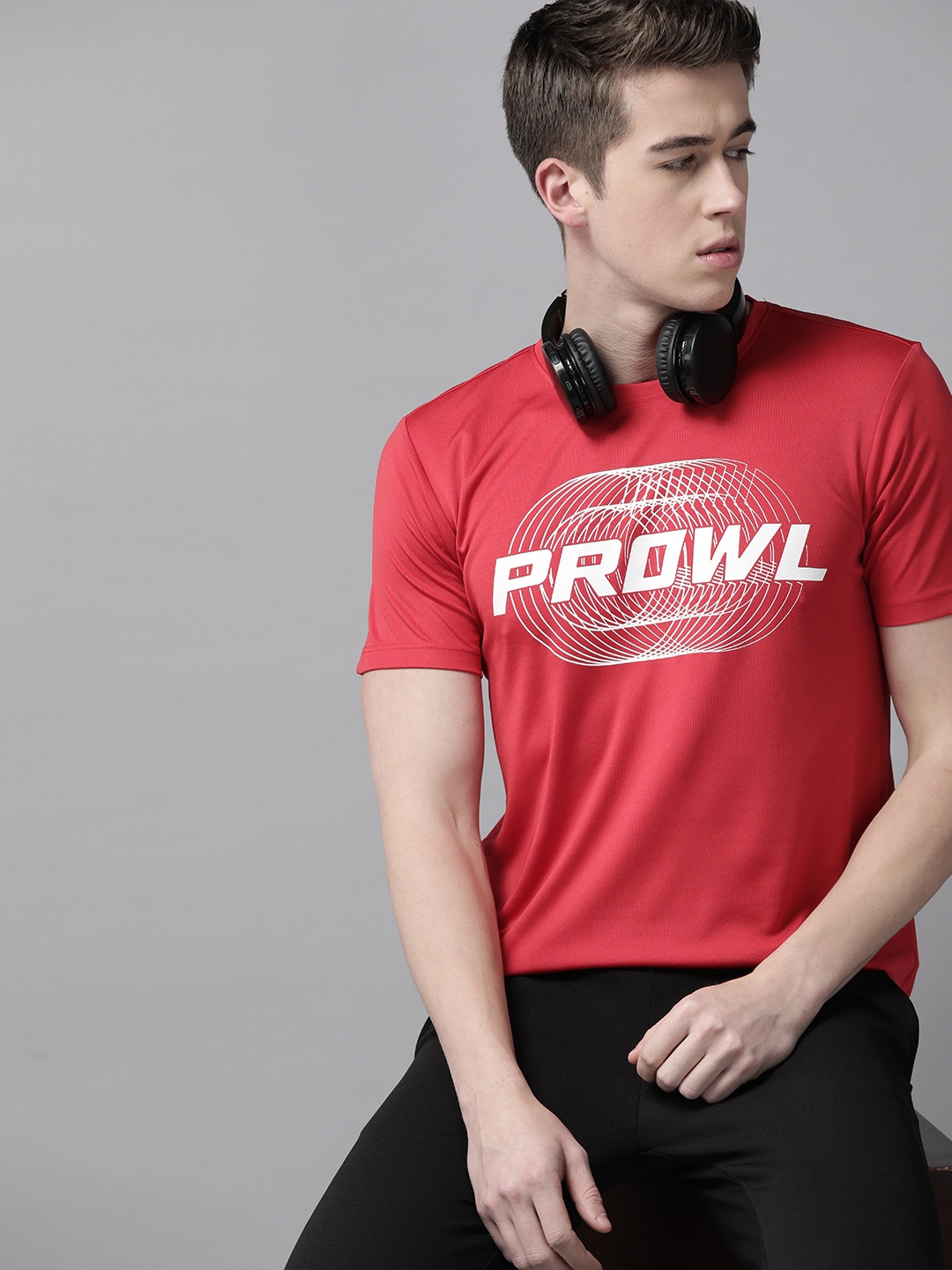 

Prowl Men Brand Logo Printed Antimicrobial T-shirt, Red