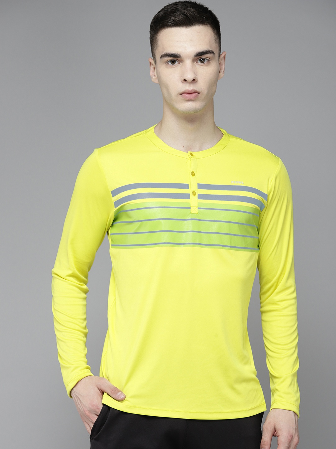 

Prowl Striped Henley Neck Antibacterial Sports T-shirt, Fluorescent green