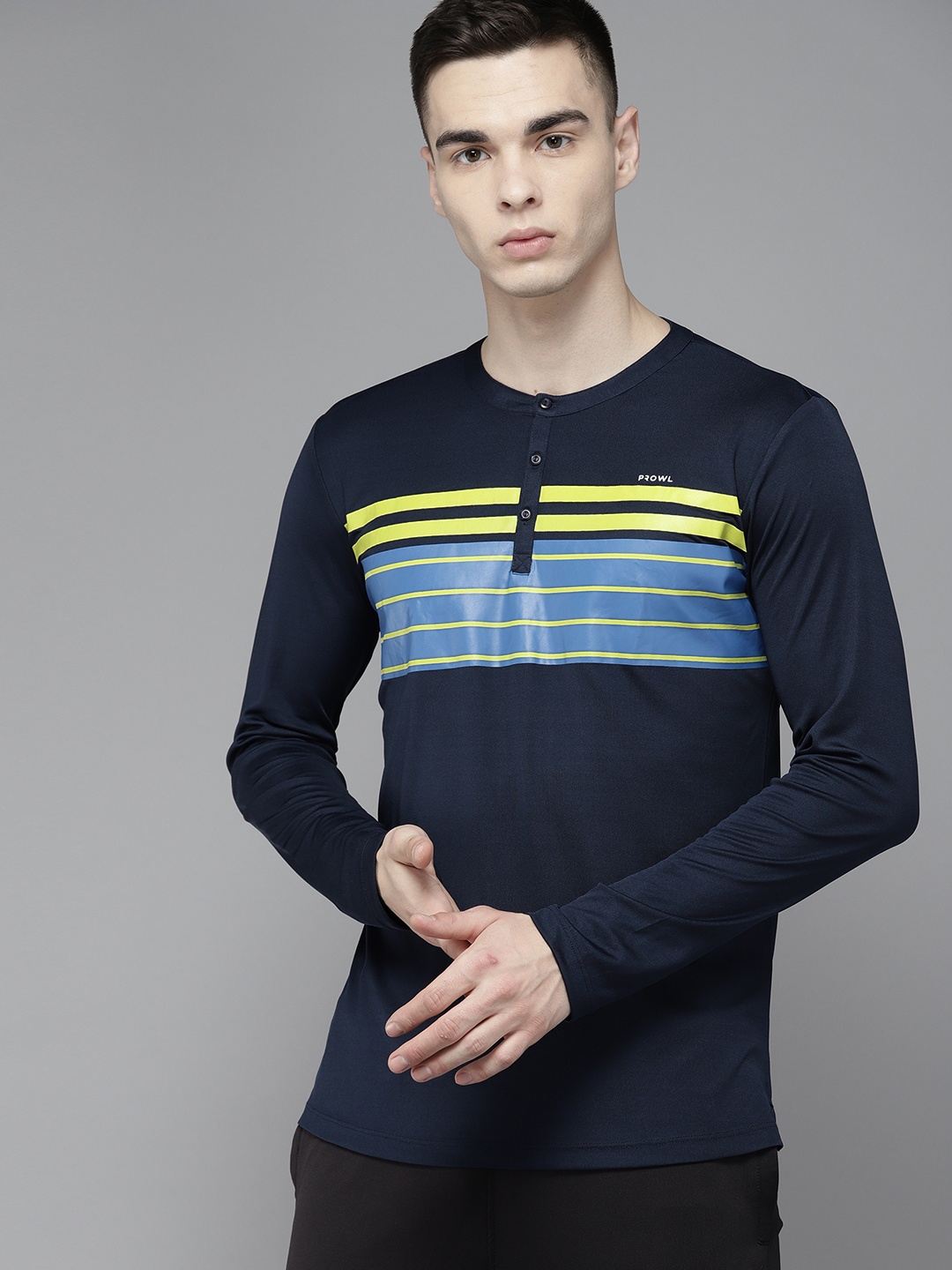 

Prowl Striped Henley Neck Antibacterial Sports T-shirt, Navy blue