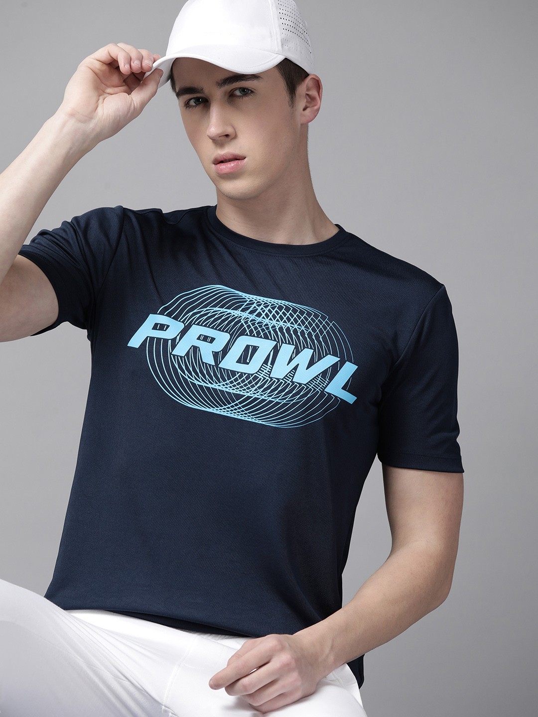 

Prowl Men Brand Logo Printed Antimicrobial T-shirt, Navy blue