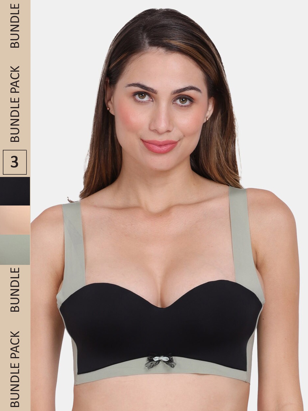 

Amour Secret Pack of 3 Colourblocked Push Up Bra - Underwired Lightly Padded, Black
