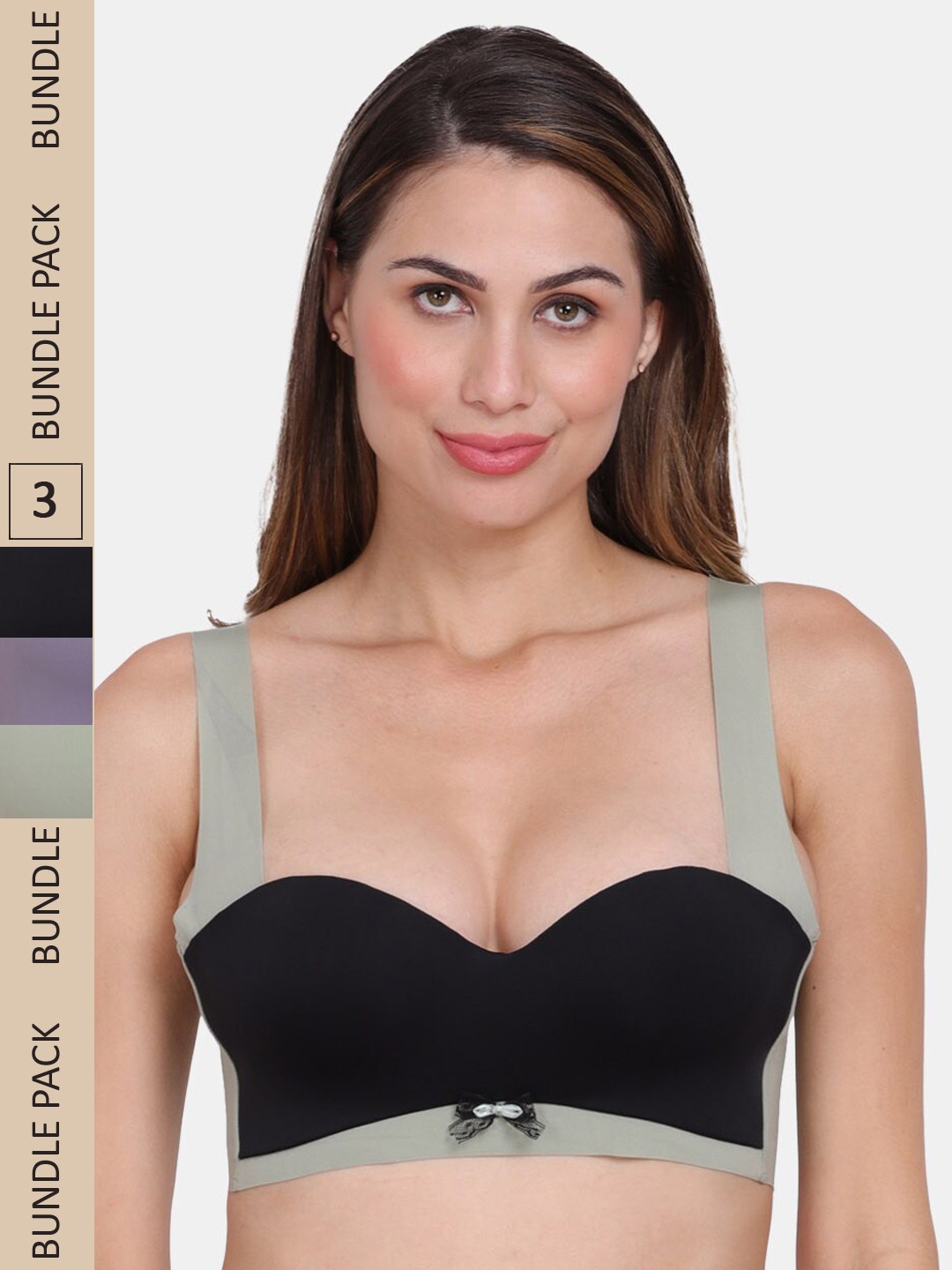 

Amour Secret Pack of 3 Colourblocked Push Up Bra - Underwired Lightly Padded, Black