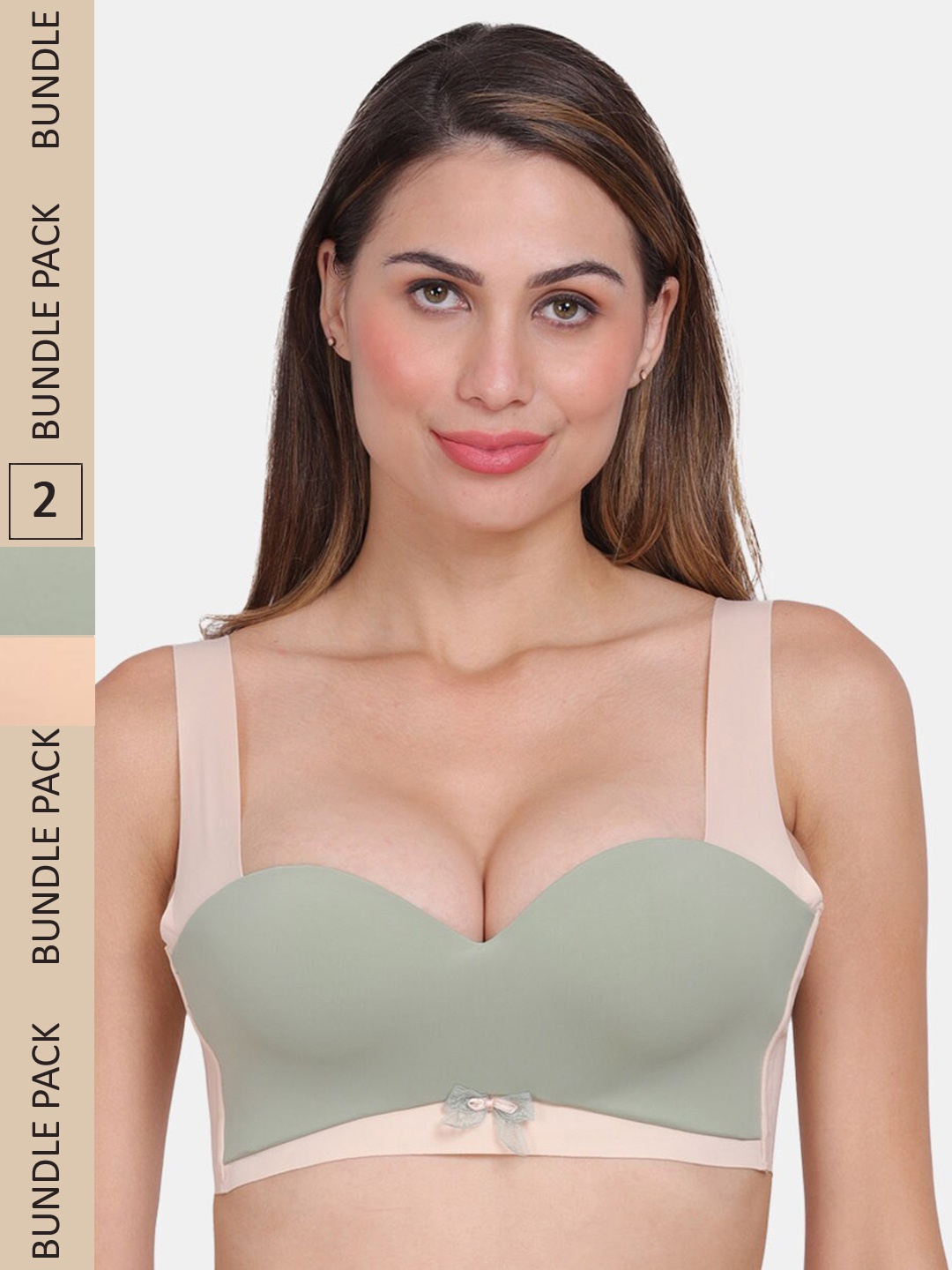 

Amour Secret Pack Of 2 Push-Up Moisture Wicking Colourblocked Lightly Padded Bra, Green