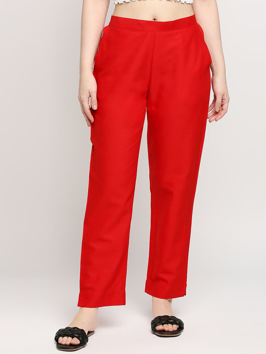 

ZRI Women High-Rise Cotton Trousers, Red