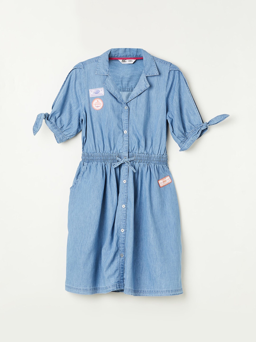 

Fame Forever by Lifestyle Girls Smocked Tie-Up Detailed Puff Sleeves Cotton Shirt Dress, Blue