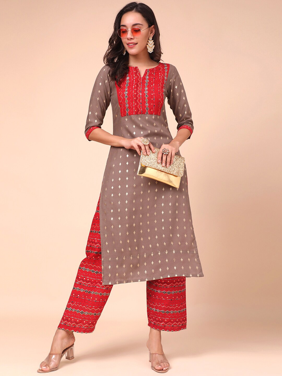 

J Turritopsis Women Floral Printed Kurta with Trouser Set, Mauve