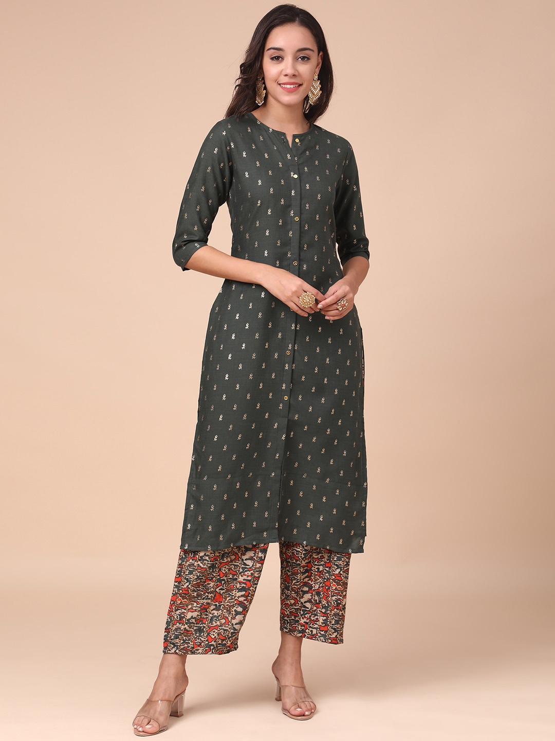 

J Turritopsis Women Floral Printed Kurta with Trousers, Green