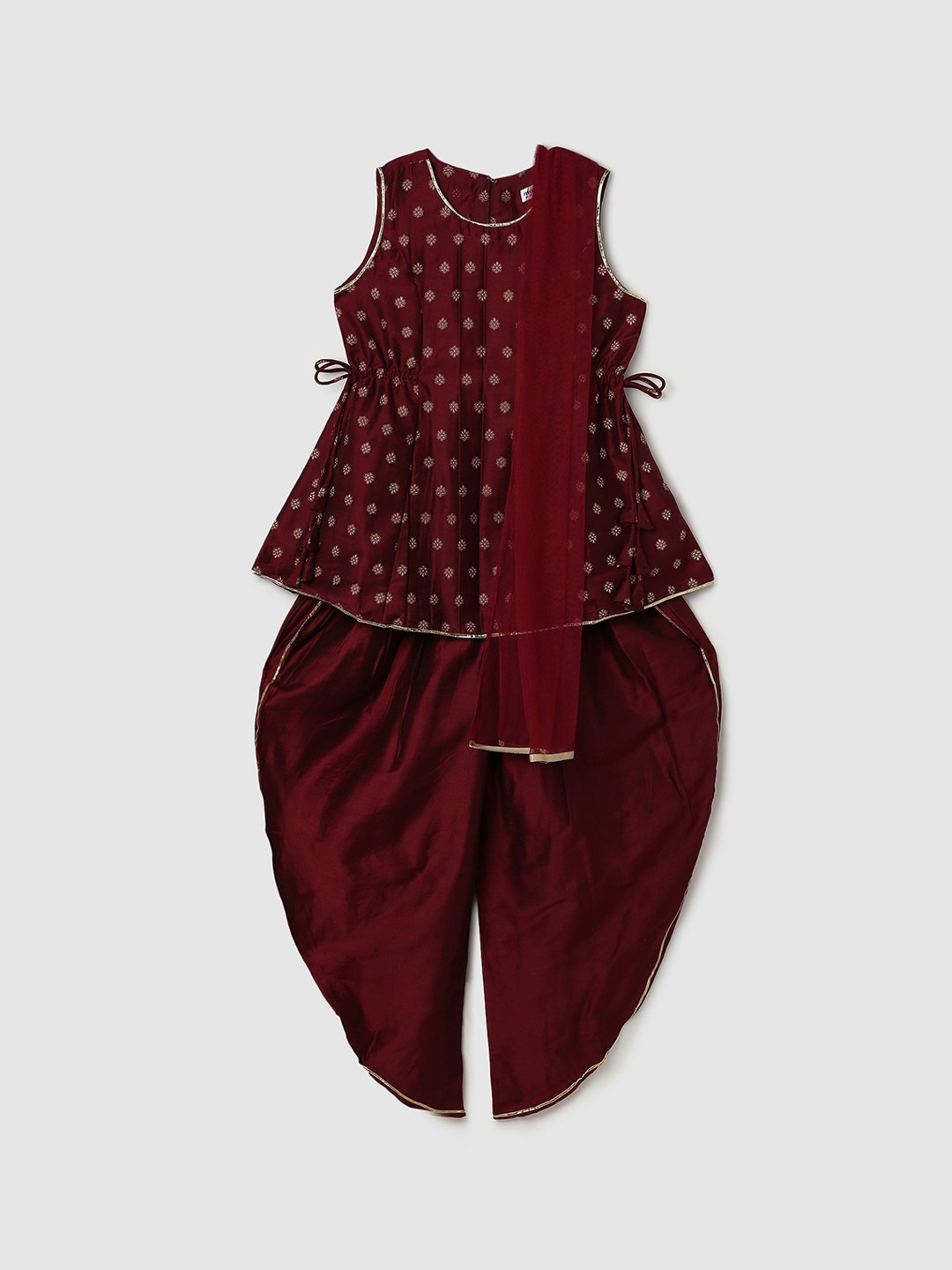 

max Girls Empire Thread Work Kurti with Dhoti Pant & Dupatta, Burgundy