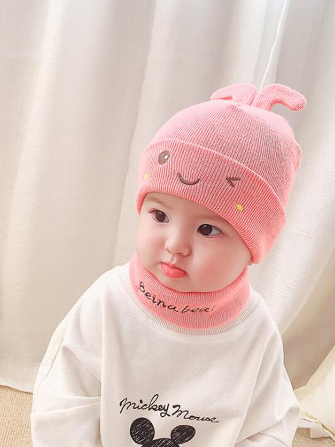 

TIPY TIPY TAP Kids Printed Wool Beanie With Neck Warmer, Pink