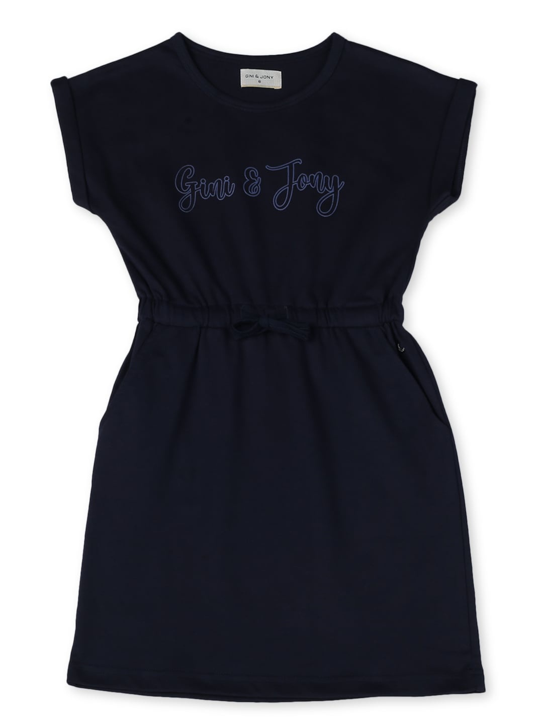 

Gini and Jony Round Neck Extended Sleeves Cotton Dress, Navy blue