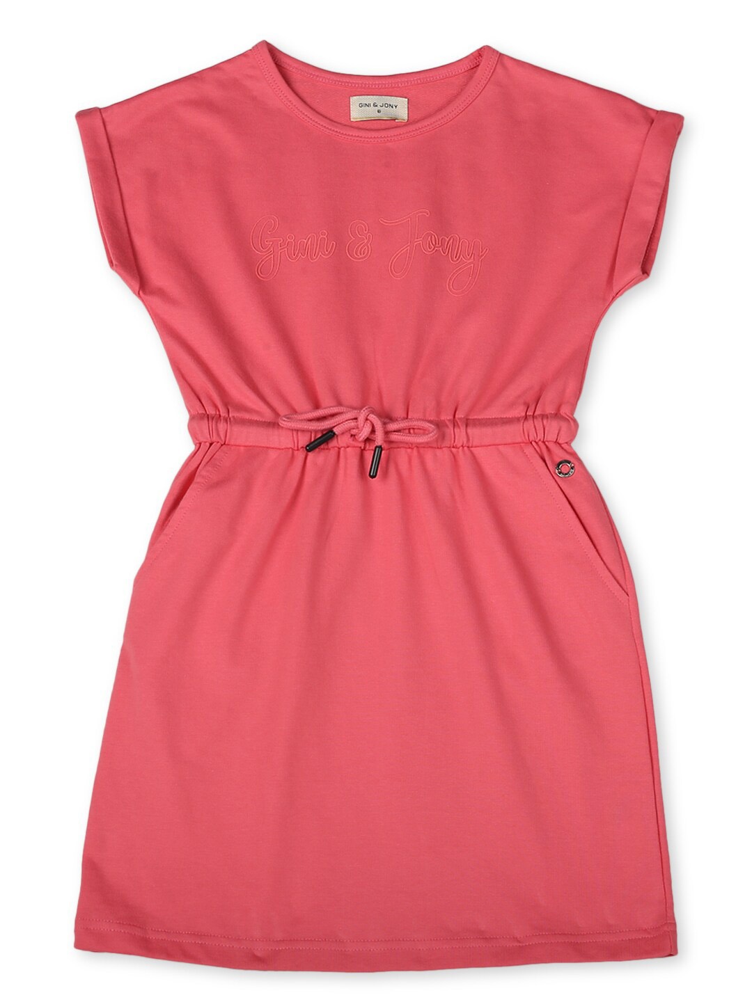 

Gini and Jony Extended Sleeves Tie-Up Detailed Cotton Sheath Dress, Peach