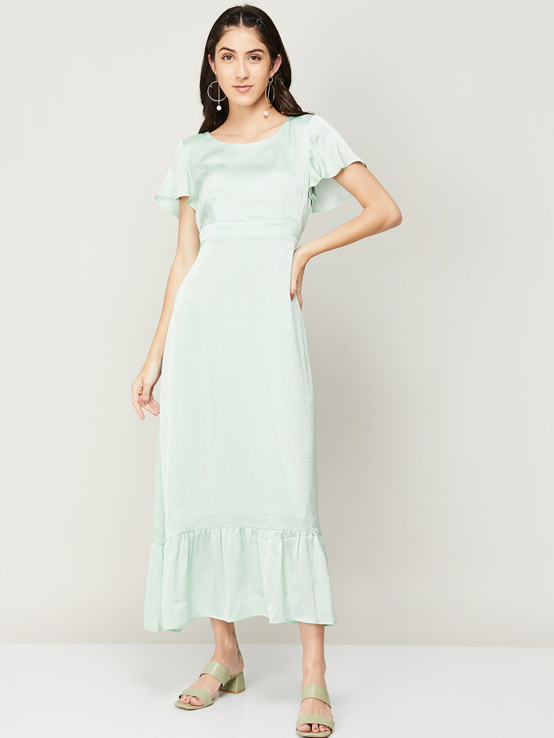 

CODE by Lifestyle Flared Sleeves Flounce A-Line Midi Dress, Sea green