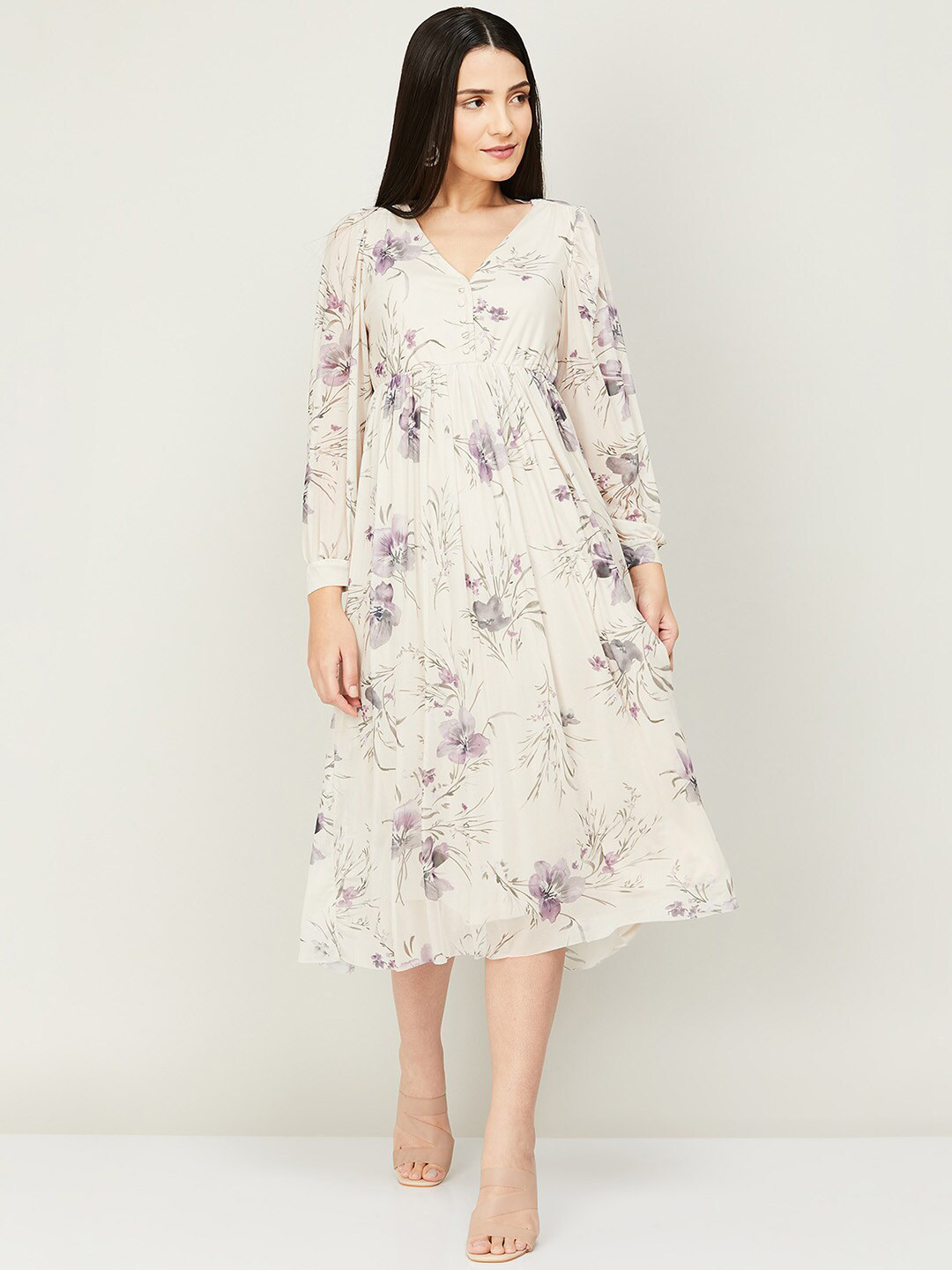 

CODE by Lifestyle Floral A-Line Midi Dress, Beige