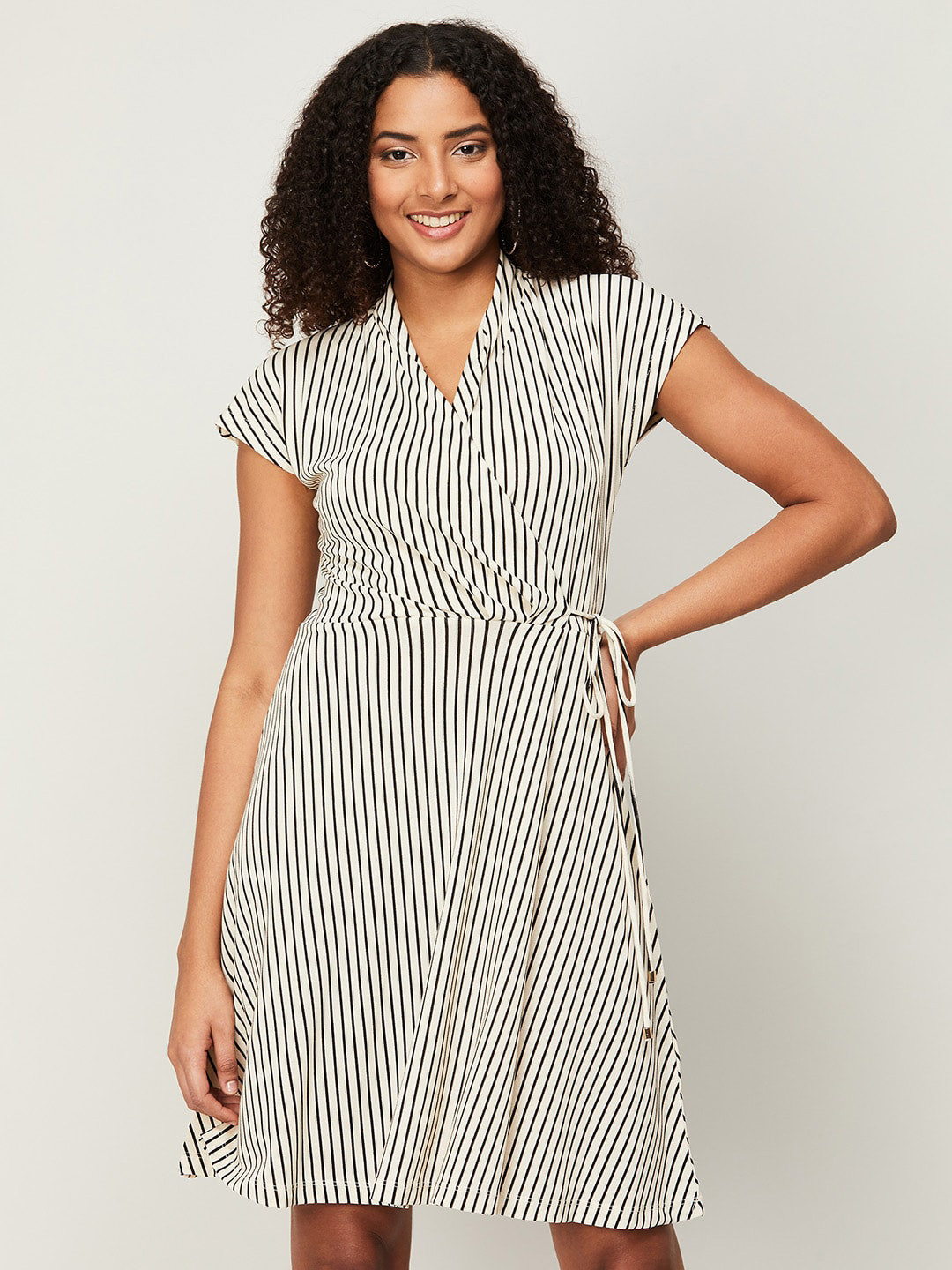 

CODE by Lifestyle Striped Wrap Dress, Grey