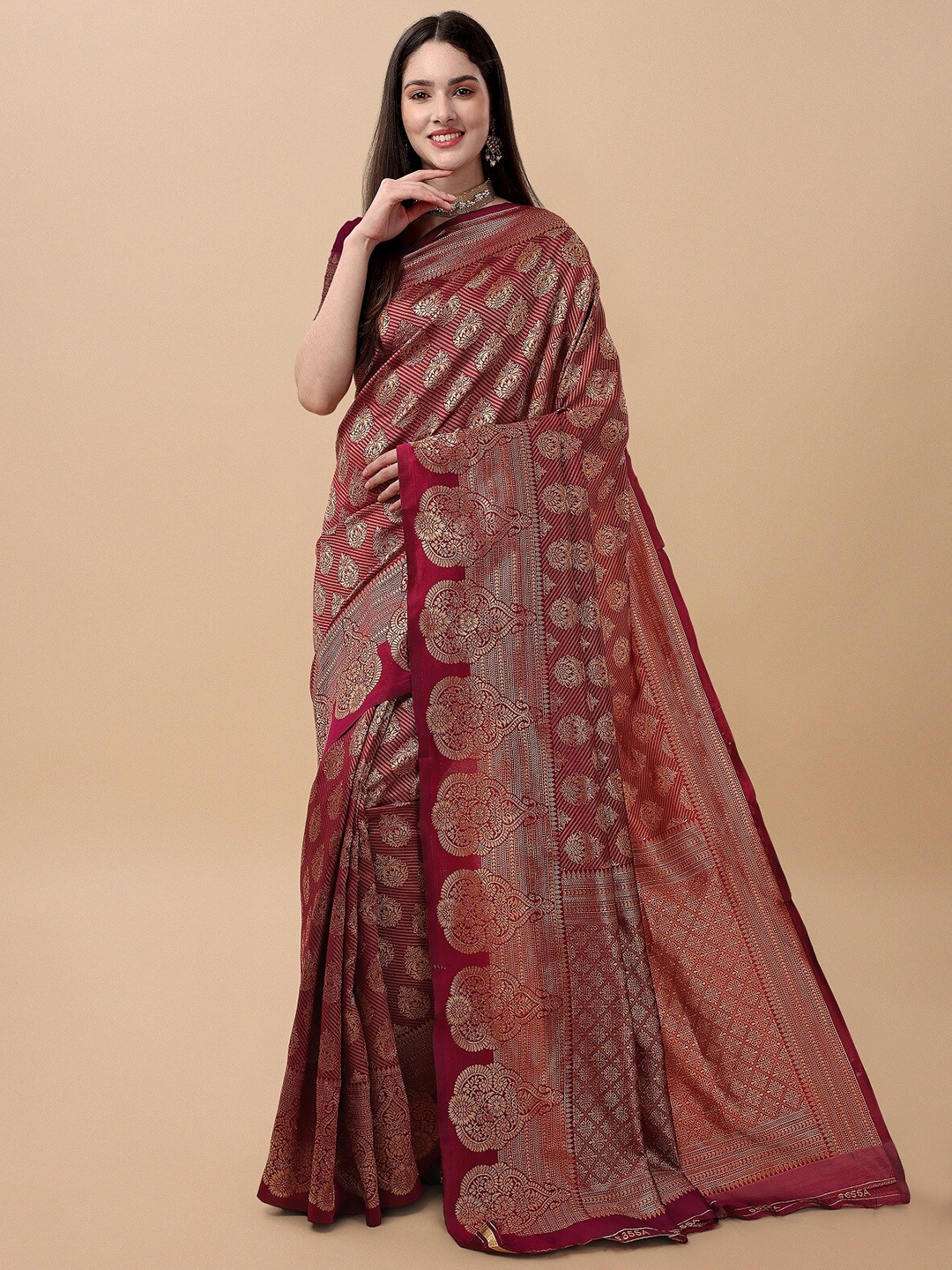 

ZIKARAA Woven Design Zari Pure Silk Banarasi Saree, Maroon