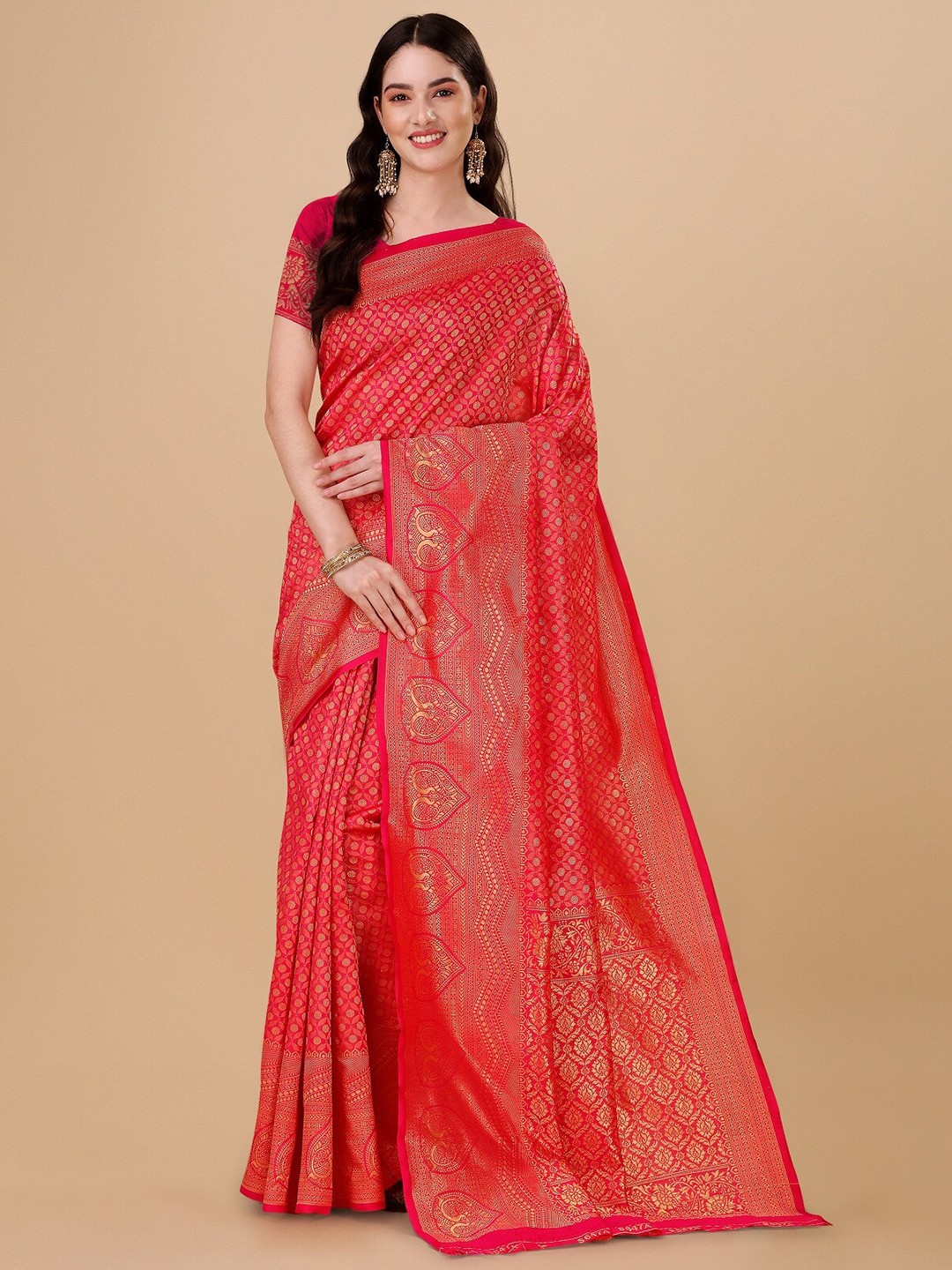 

ZIKARAA Woven Design Zari Pure Silk Banarasi Saree, Pink