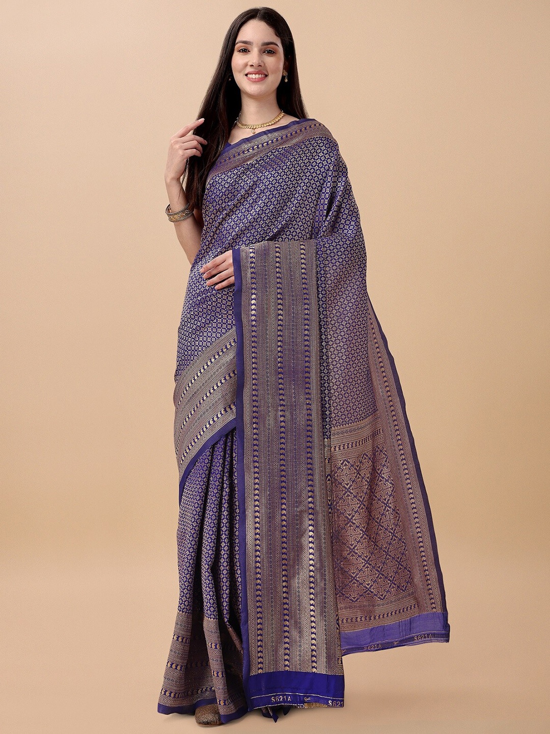 

ZIKARAA Ethnic Motifs Zari Pure Silk Banarasi Saree, Blue