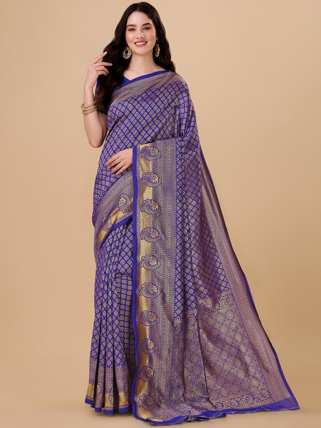 

ZIKARAA Ethnic Motifs Zari Pure Silk Banarasi Saree, Blue