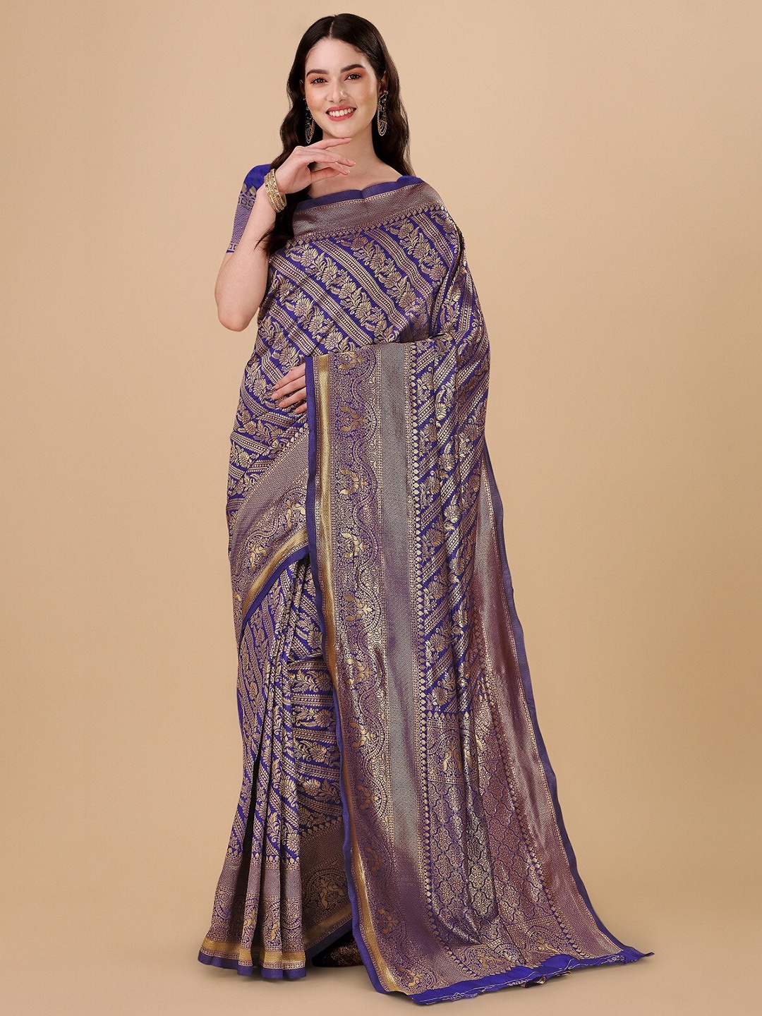 

ZIKARAA Woven Design Zari Pure Silk Banarasi Saree, Blue