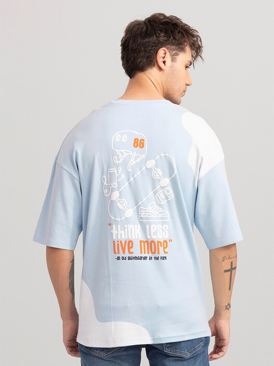

Snitch Men Printed Drop-Shoulder Sleeves Cotton T-shirt, Blue