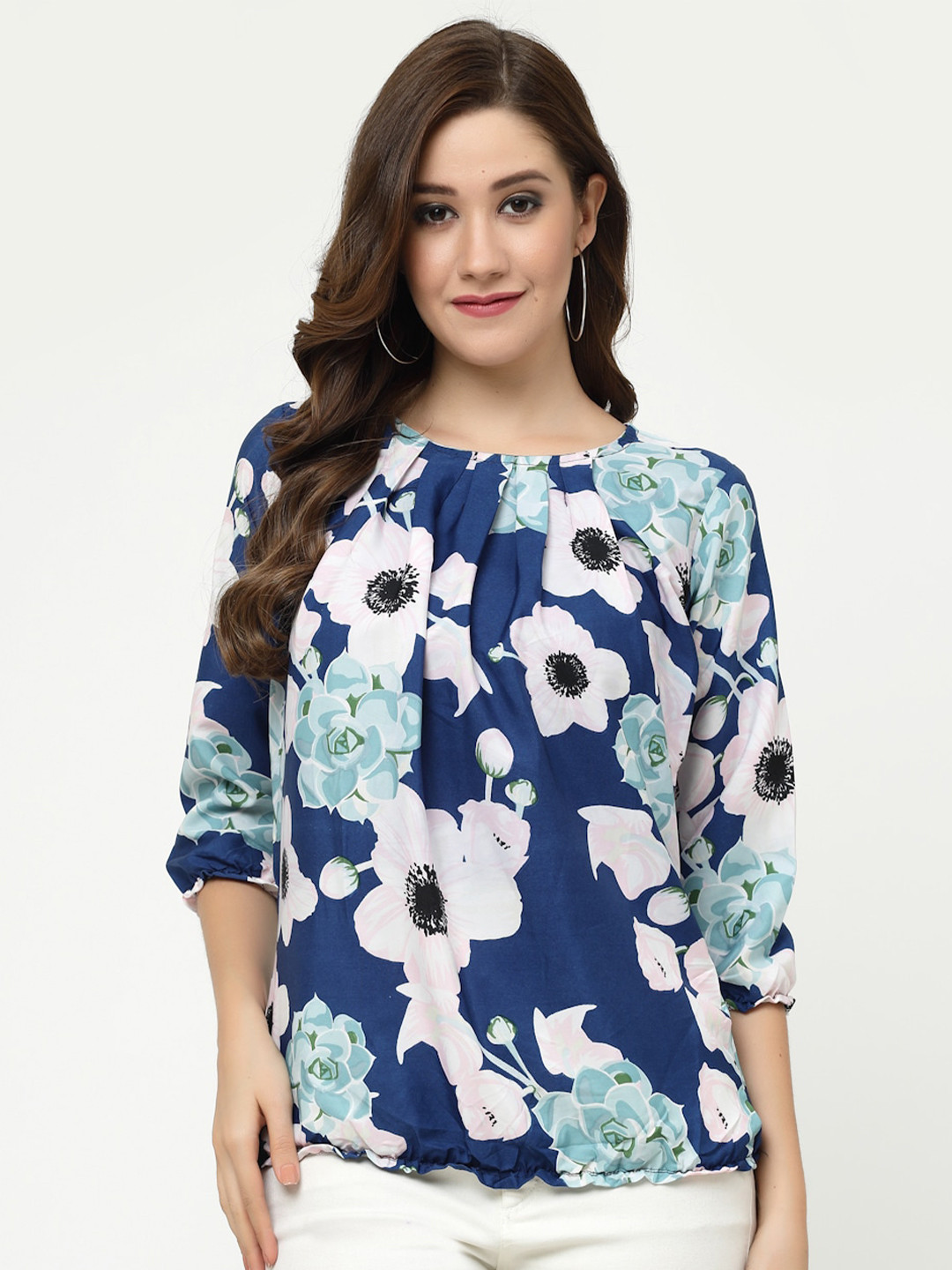 

MISS AYSE Floral Print Crepe Top, Blue