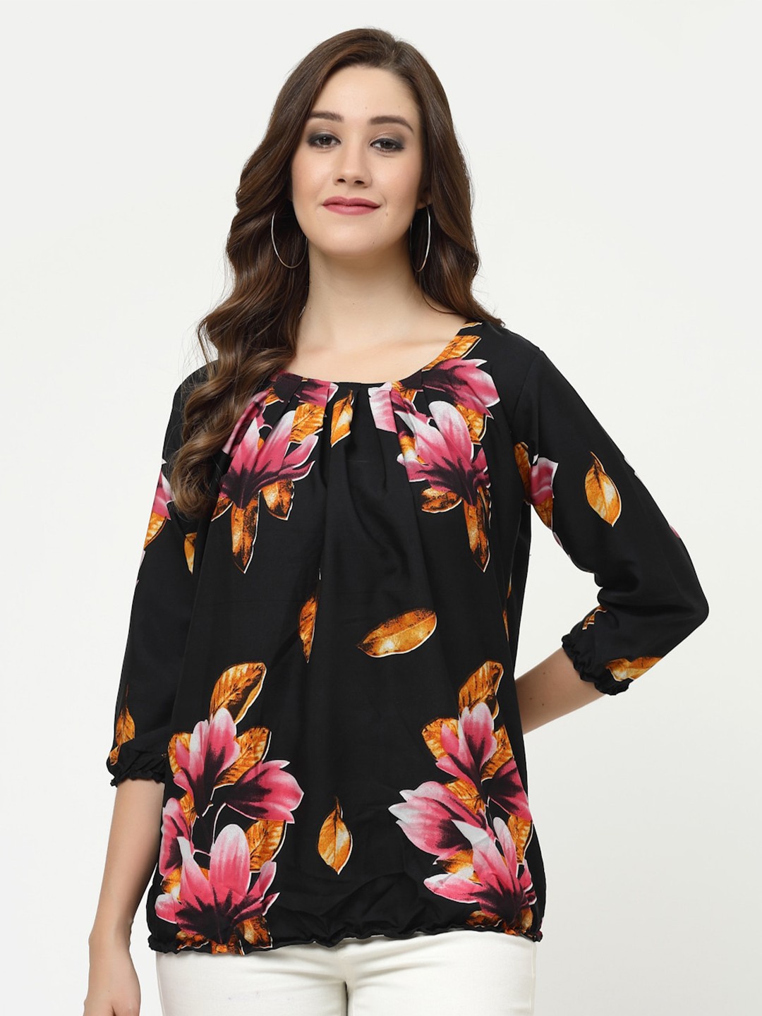 

MISS AYSE Floral Print Regular Top, Black