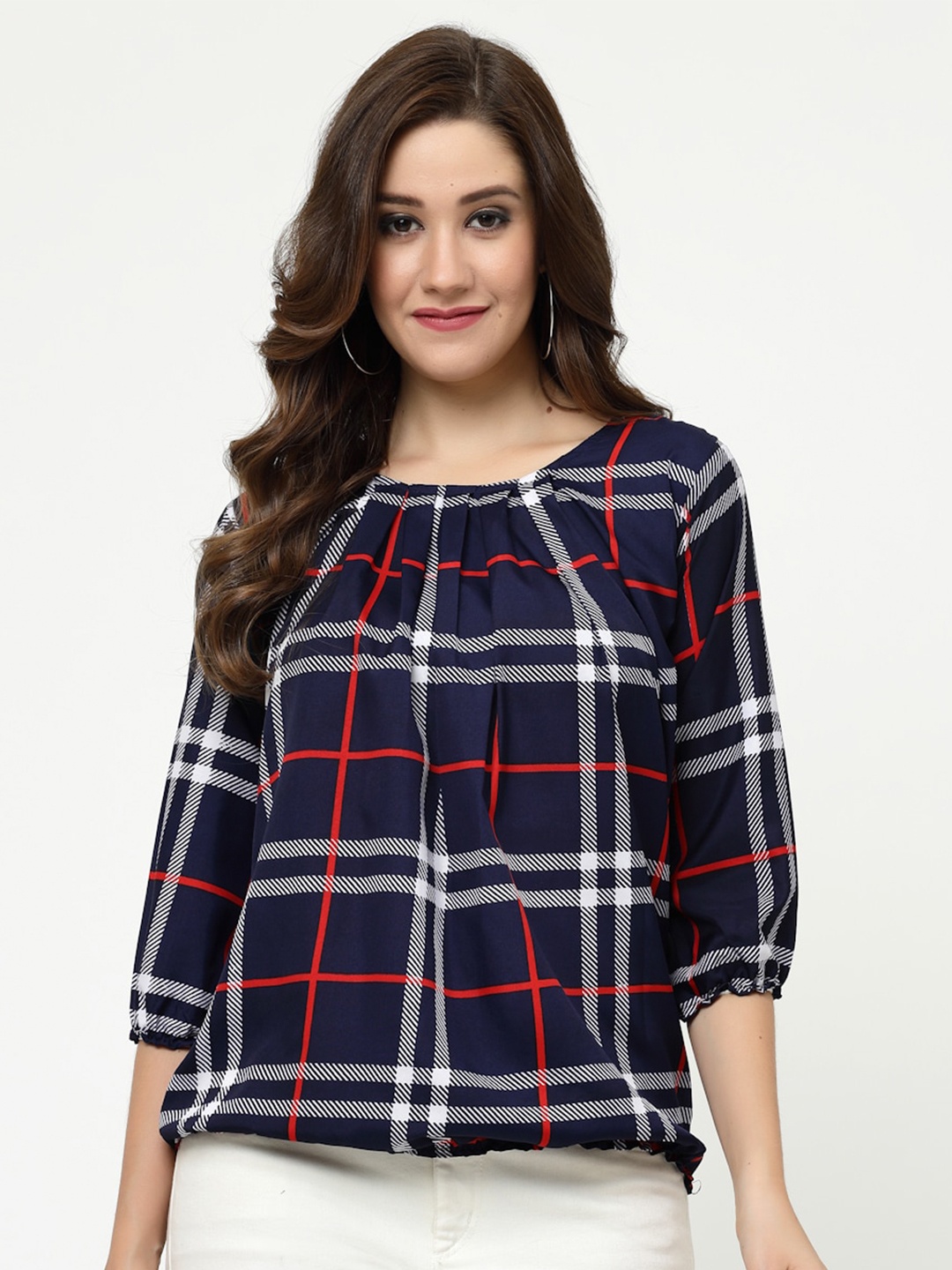 

MISS AYSE Checked Top, Navy blue