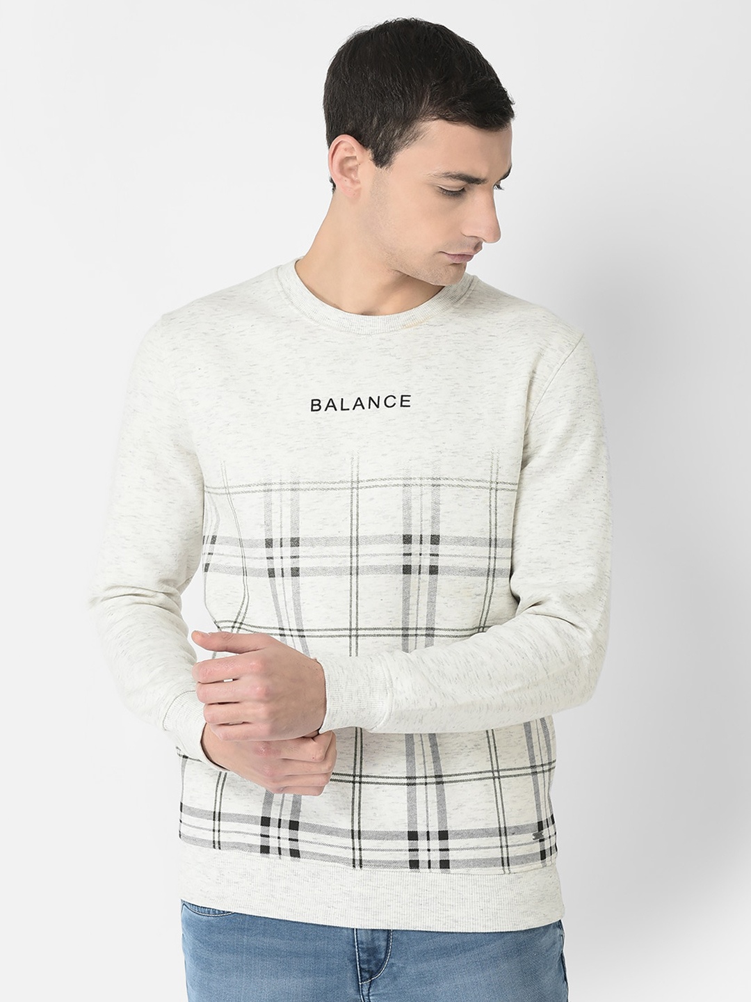 

Crimsoune Club Men Checked Sweatshirt, Off white