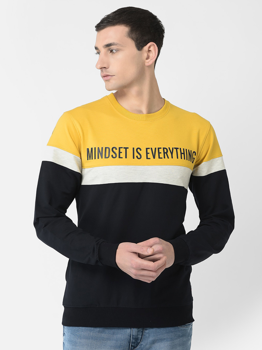 

Crimsoune Club Men Colourblocked Sweatshirt, Mustard