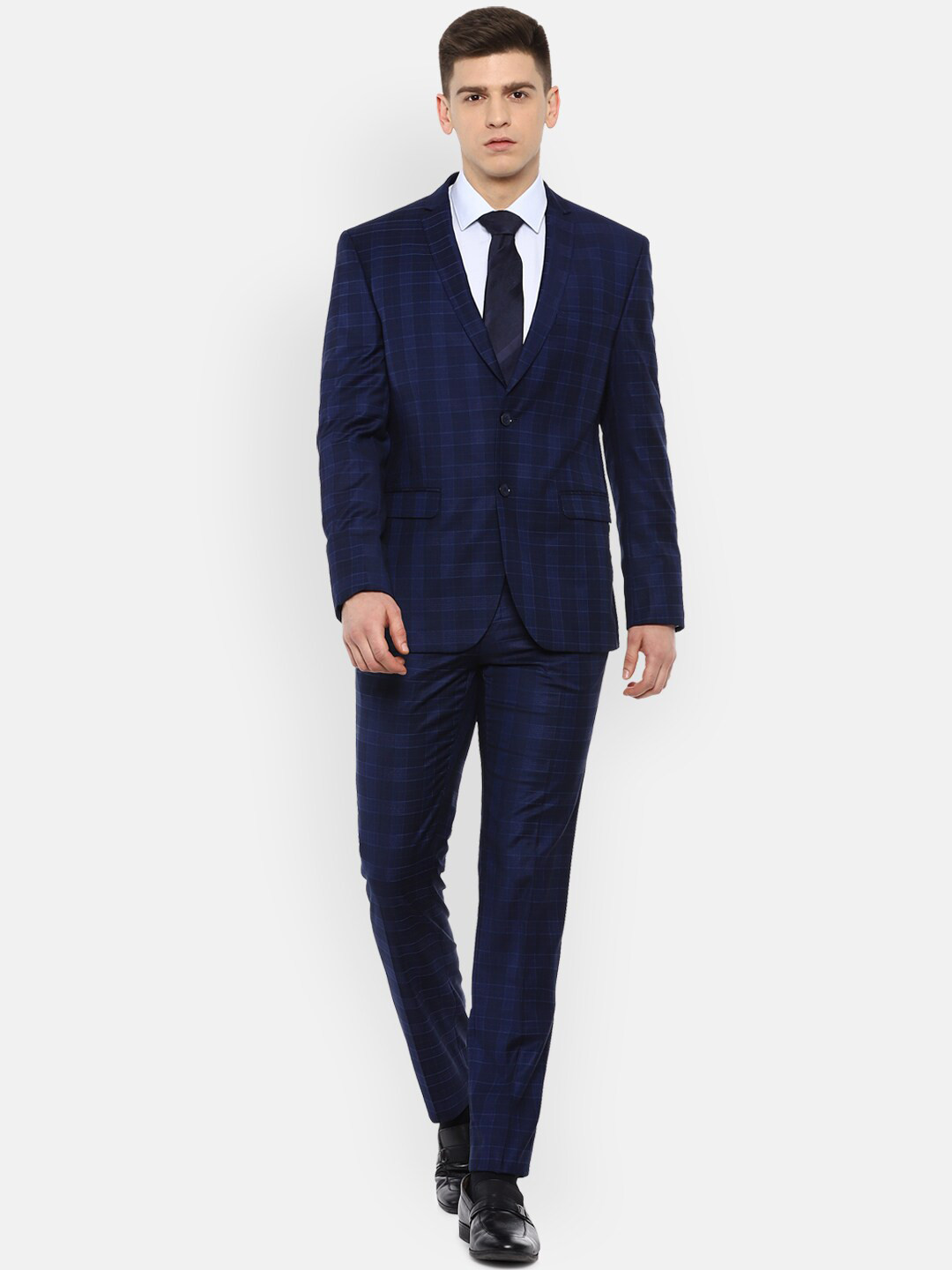 

Van Heusen Men Checked Single Breasted Slim-Fit Two Piece Suit, Navy blue