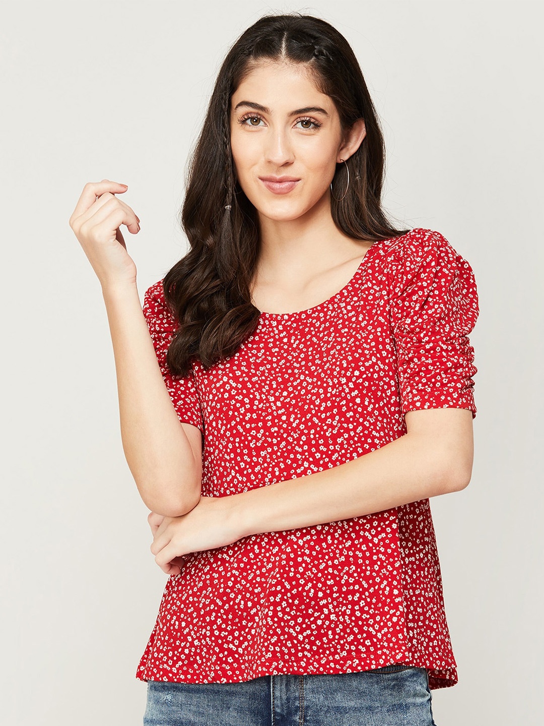

CODE by Lifestyle Floral Printed Round Neck Top, Red