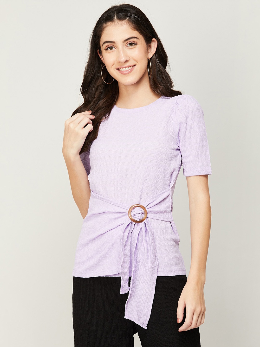 

CODE by Lifestyle Waist Tie-Up Detailed Top, Lavender
