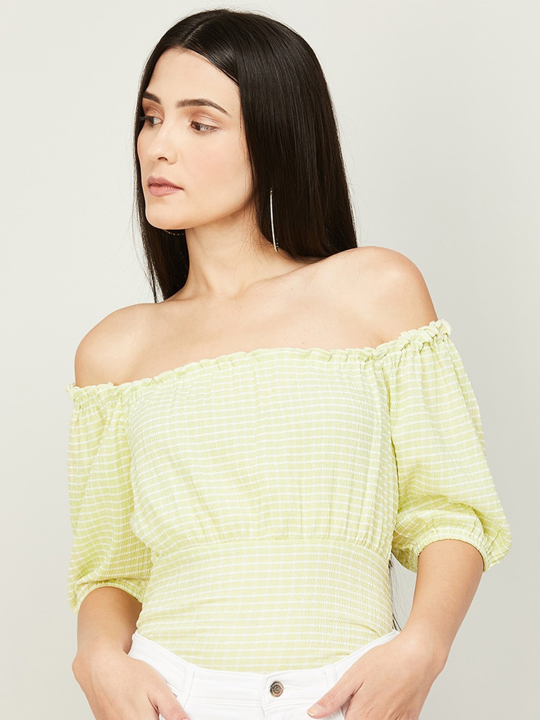 

CODE by Lifestyle Striped Off-Shoulder Bardot Top, Green