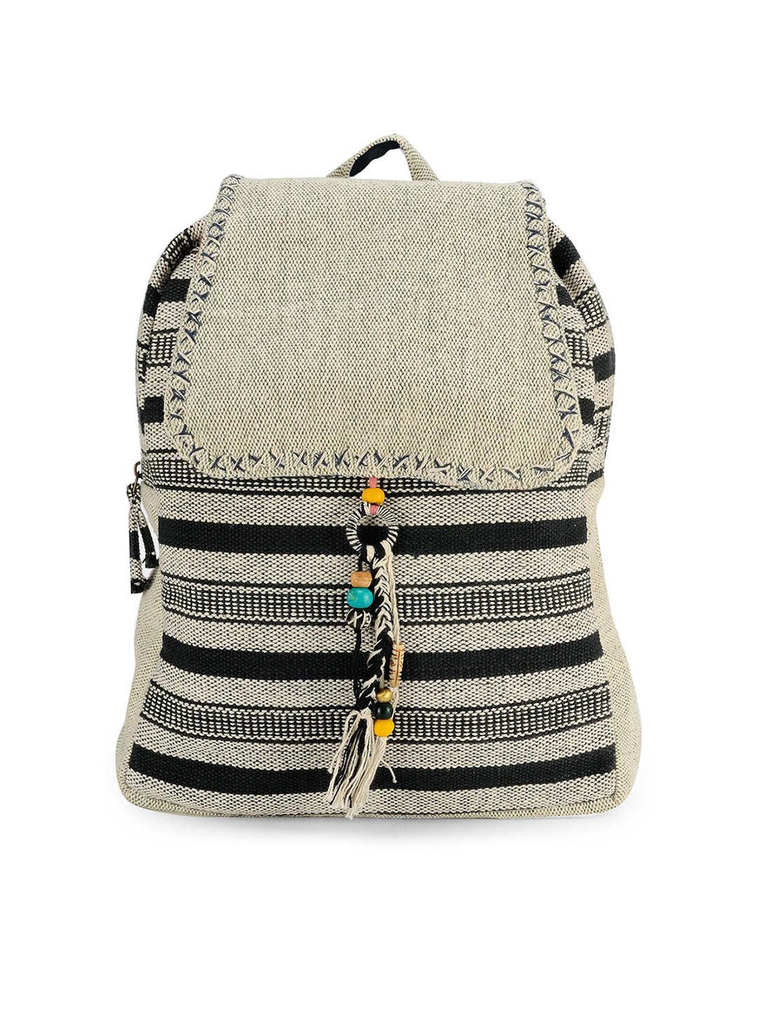 

The House of Tara Women Striped Tasselled Backpack, Grey