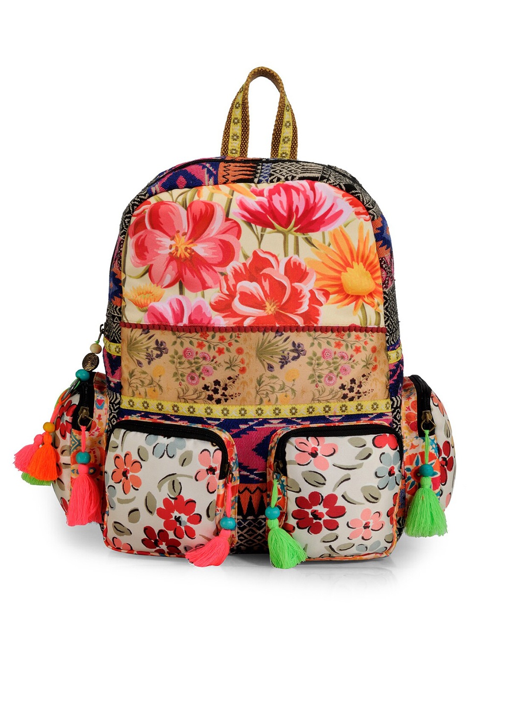 

The House of Tara Women Graphic Tasselled Backpack, Peach