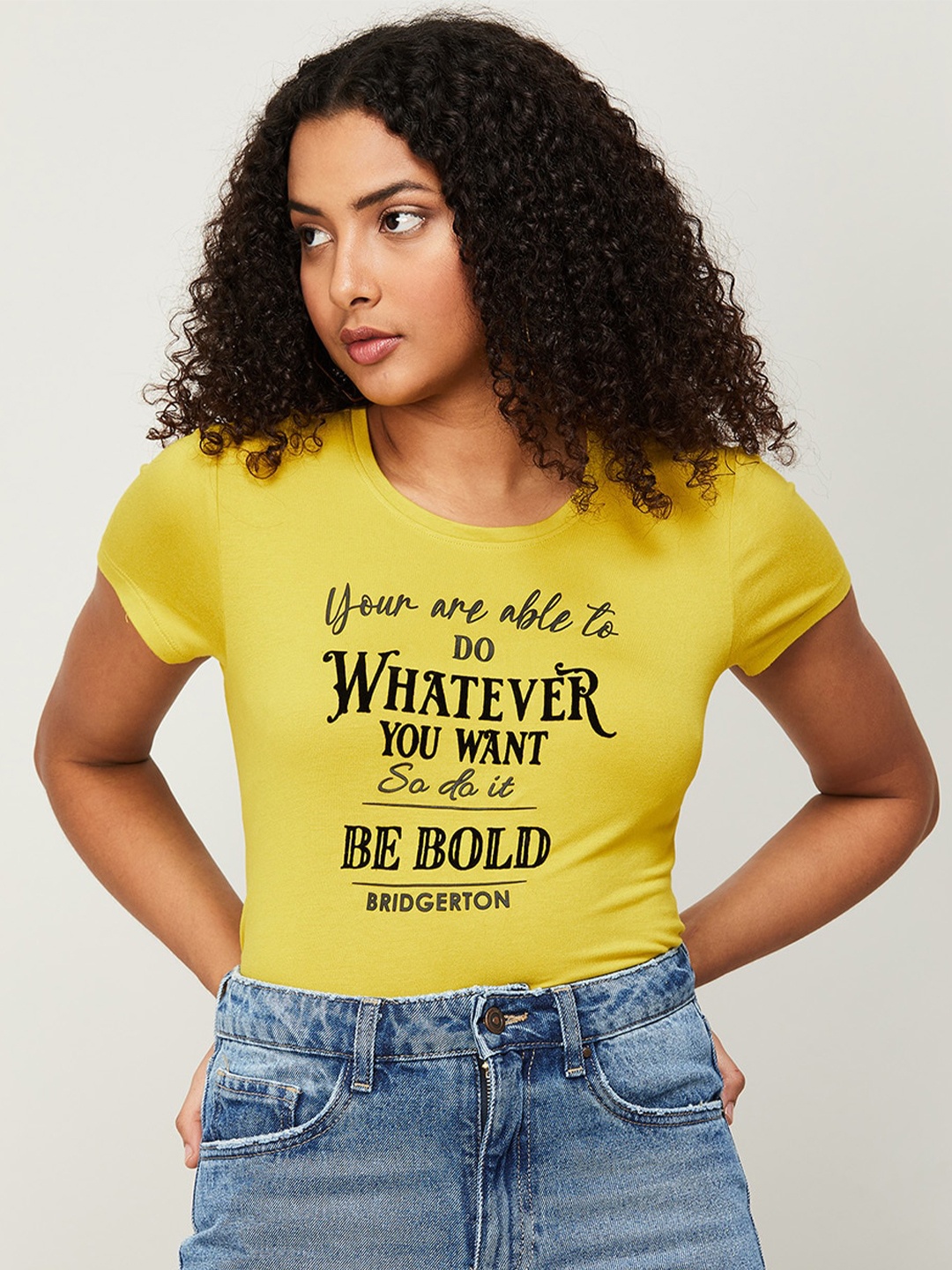 

Fame Forever by Lifestyle Typography Print Top, Mustard