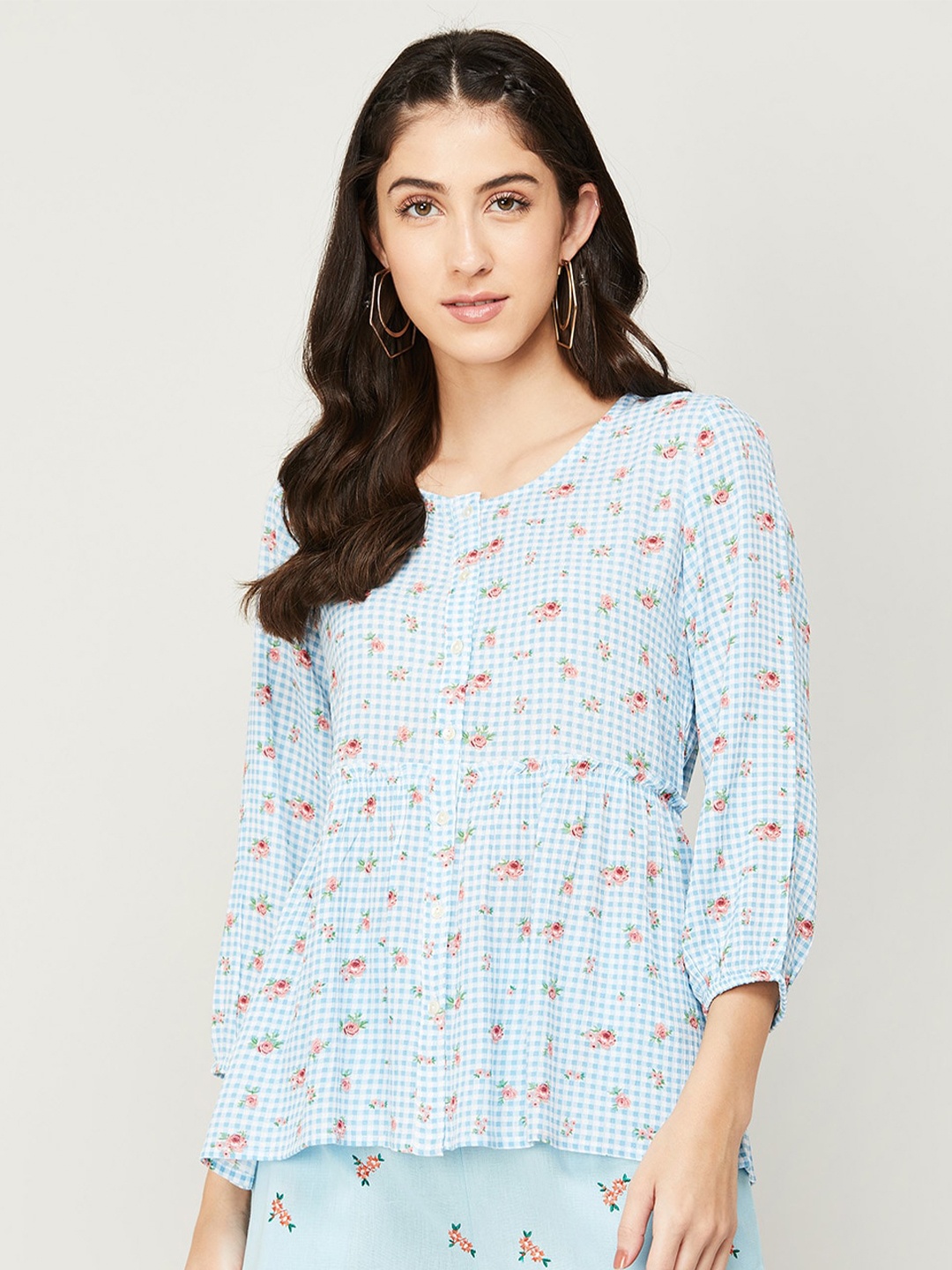 

Fame Forever by Lifestyle Floral Printed Cinched Waist Top, Blue