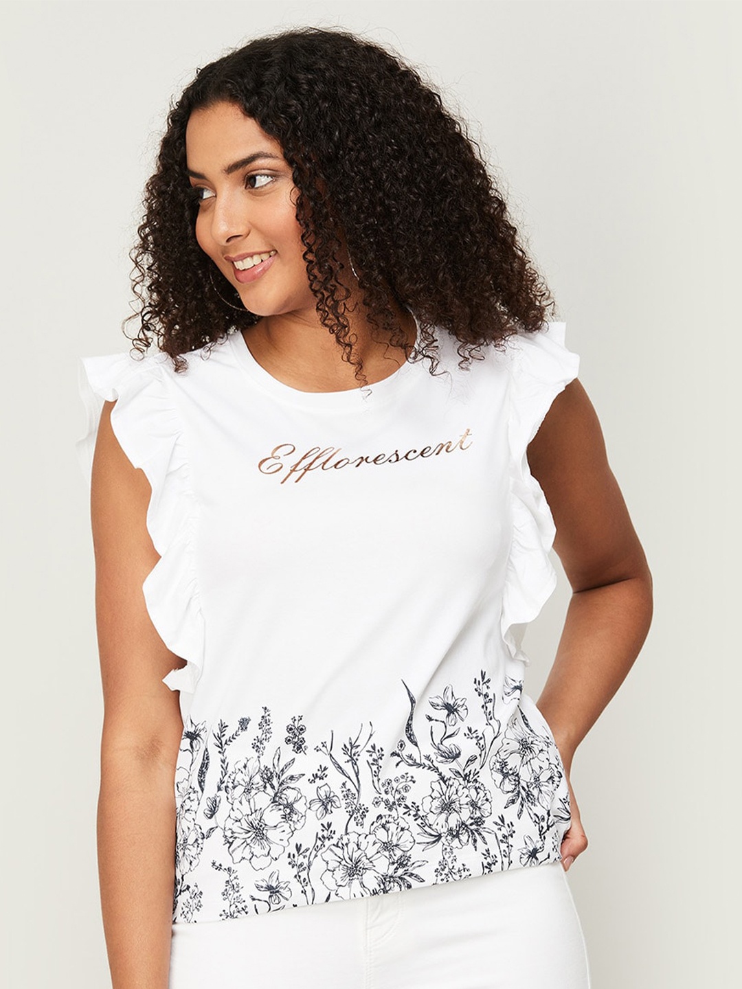 

Fame Forever by Lifestyle White Floral Print Top