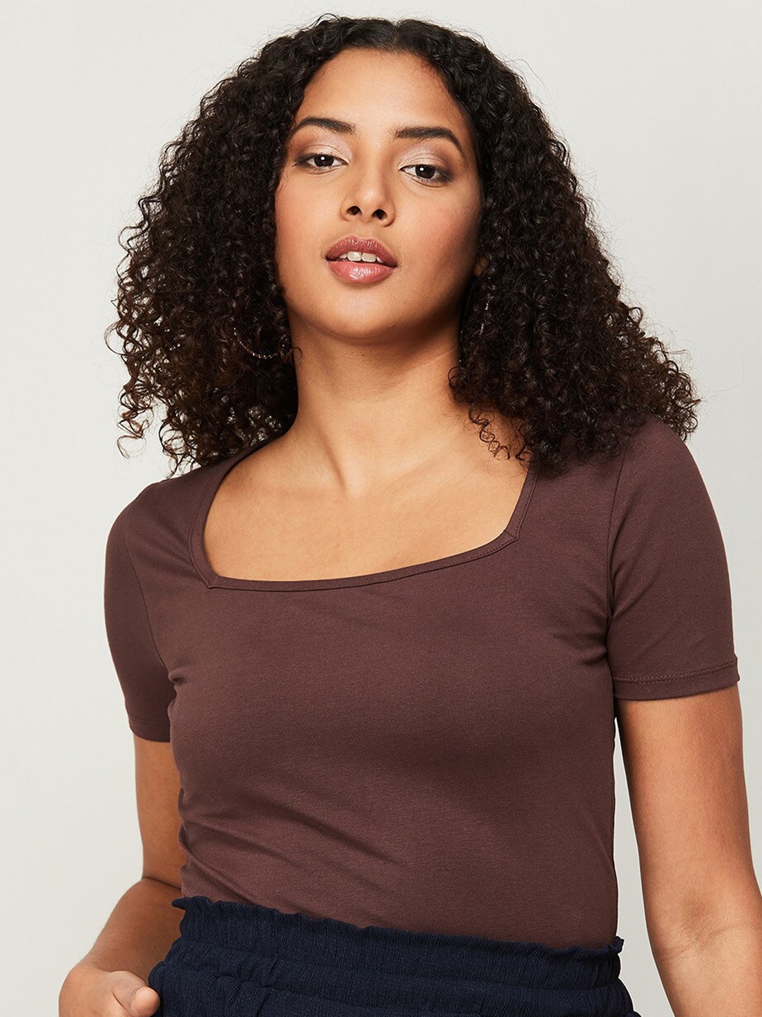 

Ginger by Lifestyle Square Neck Cotton Top, Brown
