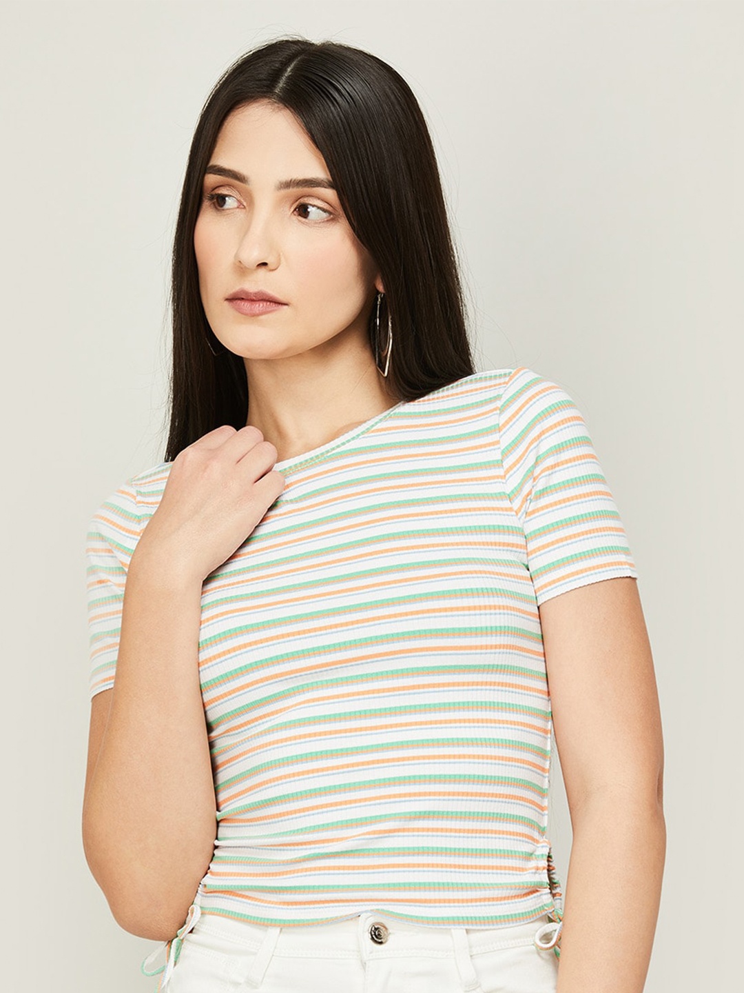 

Ginger by Lifestyle Women Striped T-shirt, White