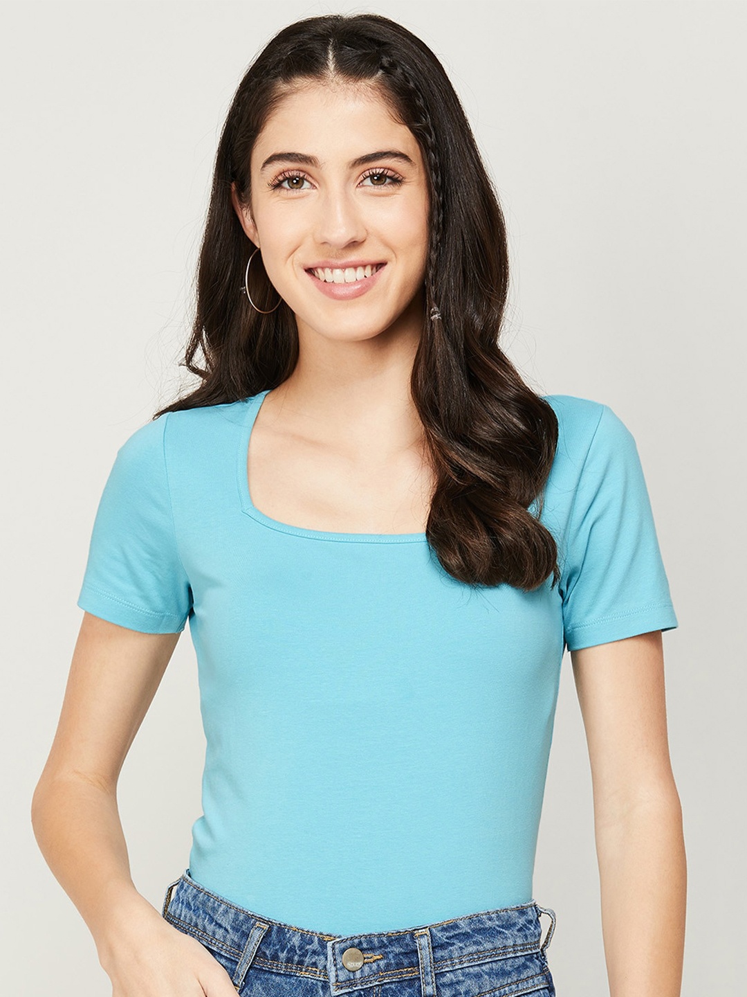 

Ginger by Lifestyle Women Slim Fit Regular Sleeve Cotton T-shirt, Blue