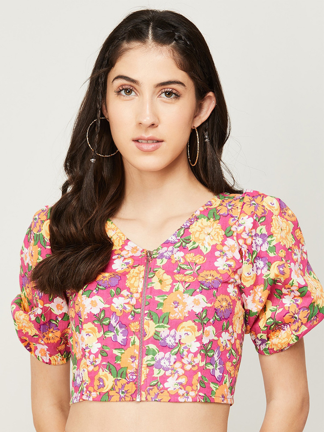 

Ginger by Lifestyle Floral Print Linen Crop Top, Pink