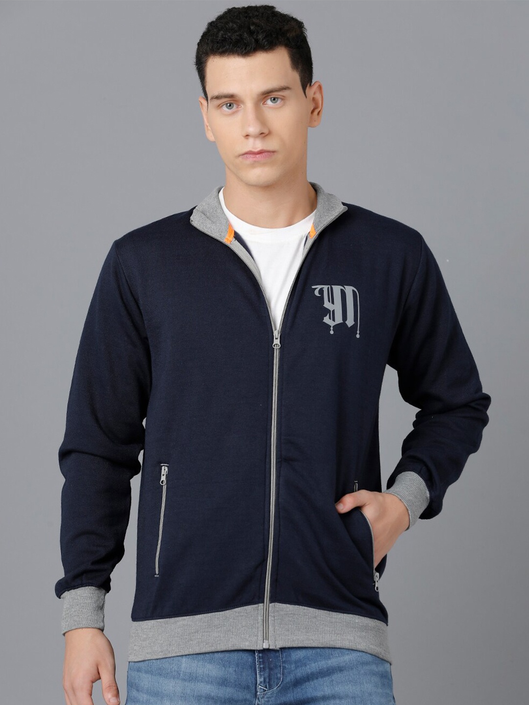 

YOVISH Men Printed Hooded Cotton Sweatshirt, Navy blue