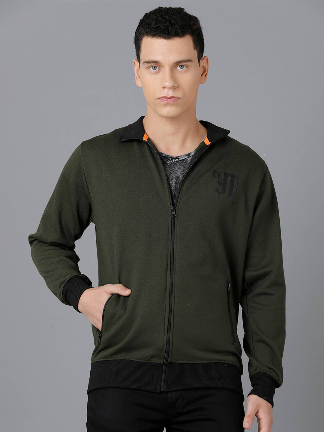 

YOVISH Men Front-Open Cotton Sweatshirt, Olive