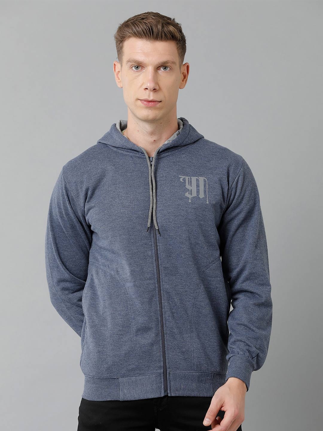 

YOVISH Men Front-Open Dry Fit Cotton Hooded Sweatshirt, Grey melange