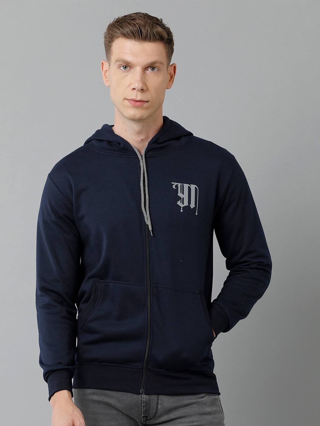 

YOVISH Men Hooded Cotton Dri-Fit Sweatshirt, Navy blue