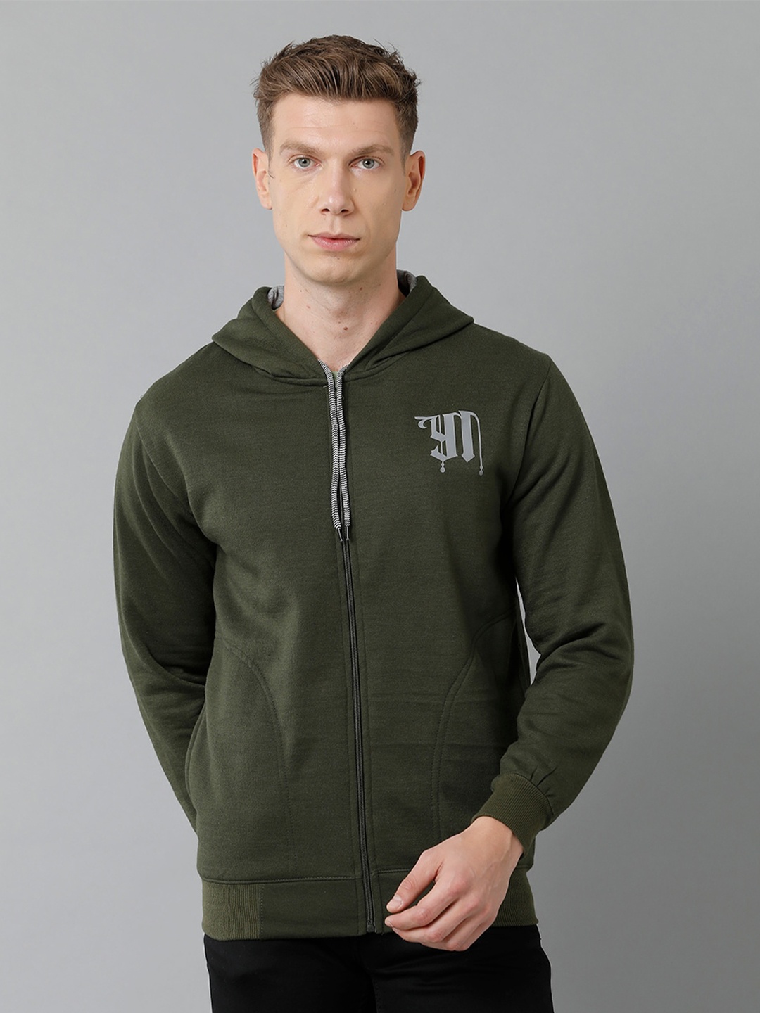 

YOVISH Men Olive Green Hooded Sweatshirt
